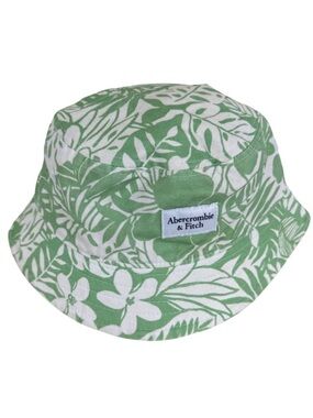 Abercrombie & Fitch Green White Tropical Floral Leaf Print Cotton Bucket Hat